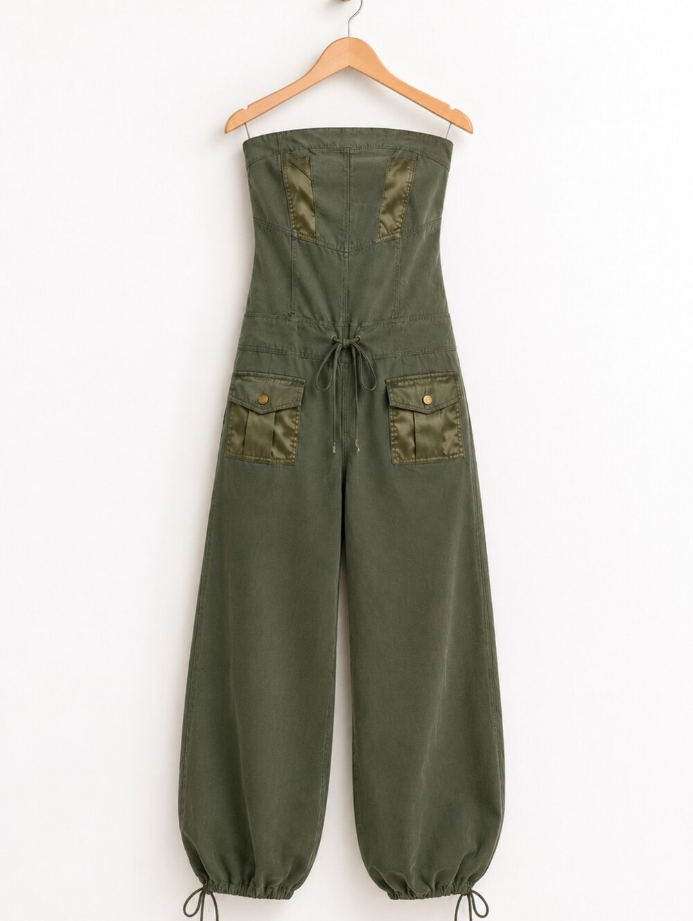 Hotkiss Olive Green Chic Strapless Utility Jumpsuit | Size L - Picture 5 of 8